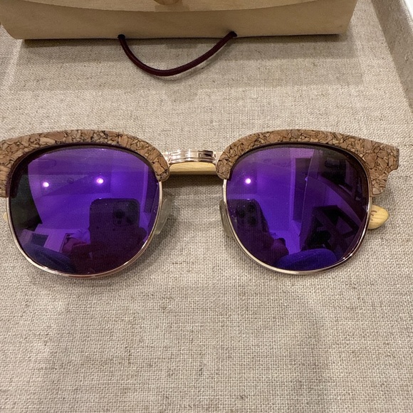 Accessories - Vineyard Sun Purple Mirrored Cork Sunglasses | Sustainable Wood Case